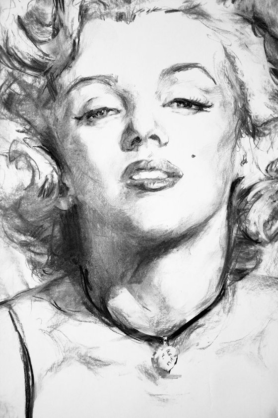 XL Marilyn Monroe portrait /Charcoal Modern Expressive Drawing Portrait /cat woman/Celebrity Realistic Portrait