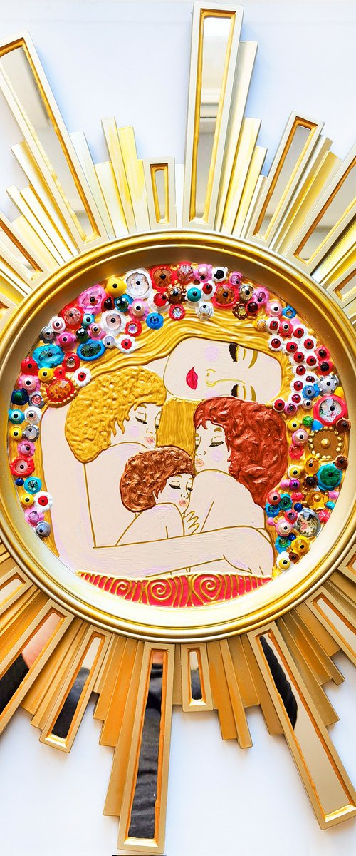 Mom and babies (Klimt inspired). Natural precious stones & mosaic glass art by BAST