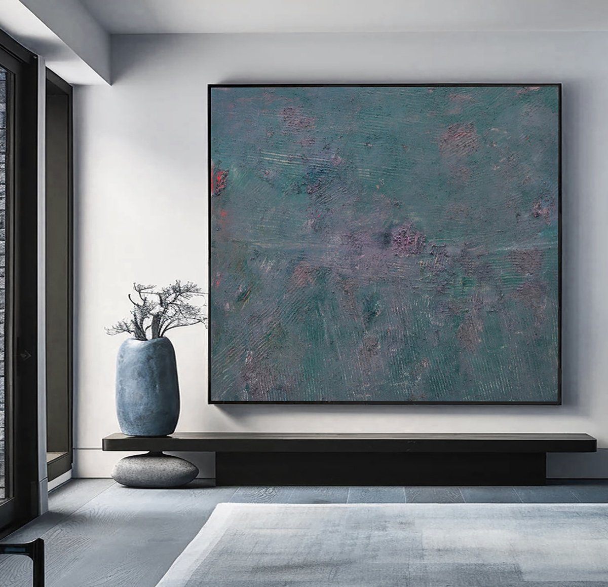 Organic Abstract Oil Painting By Gabriel Prundeanu, 79 X 71, Xxl Large Green Oil Painting, Original Artwork