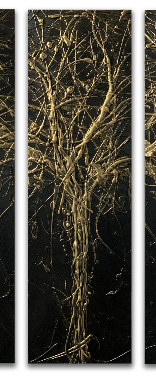 Black & Gold Tree Large Abstract Metallic Sculpture by Carol Wood