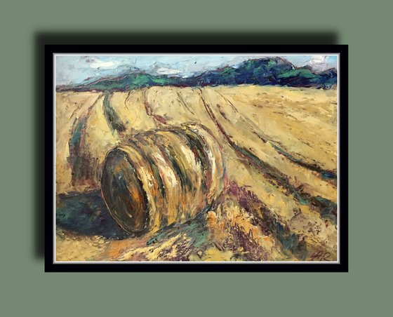 Hay Stack  Oil Pastel Painting