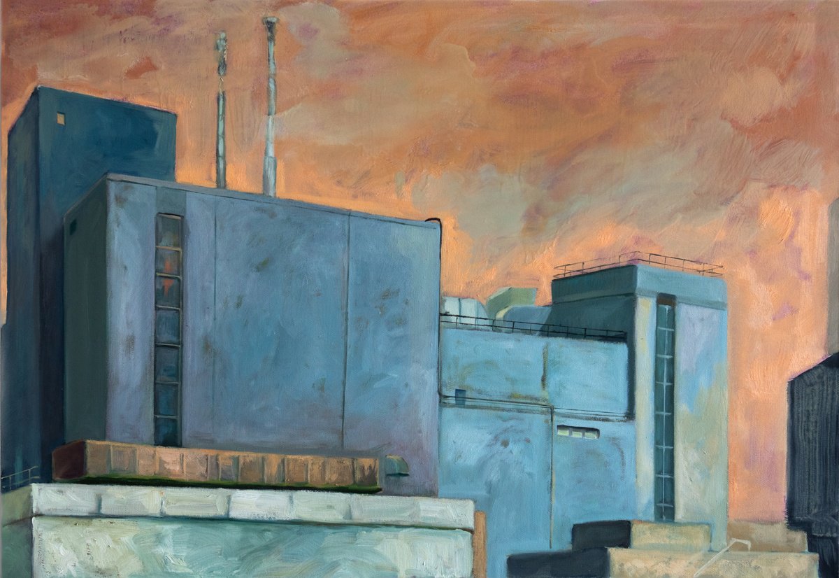 Impressionistic Cityscapes Oil Painting By Ana Kajaia, 39 X 28, The Factory, Original Artwork