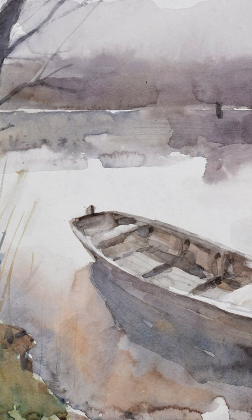 Boat on the river by Goran Žigolić Watercolors