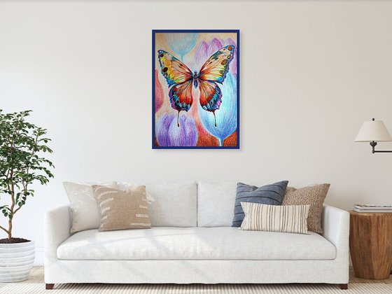 Vibrant Flight, Paper, Oil Pastel, 86x59 cm