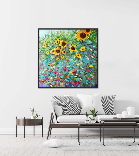 Abstract garden sunflowers