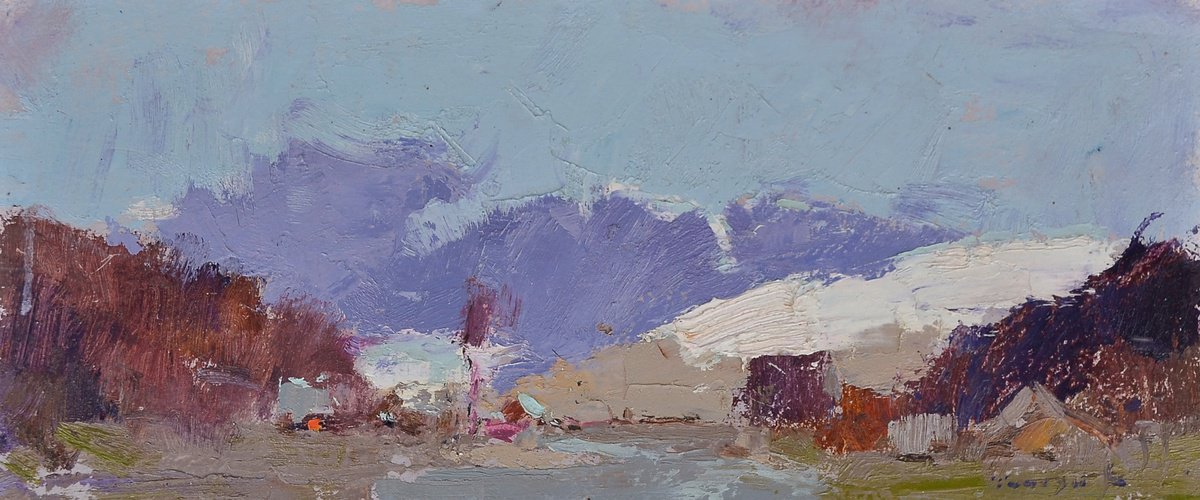 Impressionistic Landscape Oil Painting By Alexander Shandor, 16 X 7, Instant, Original Artwork