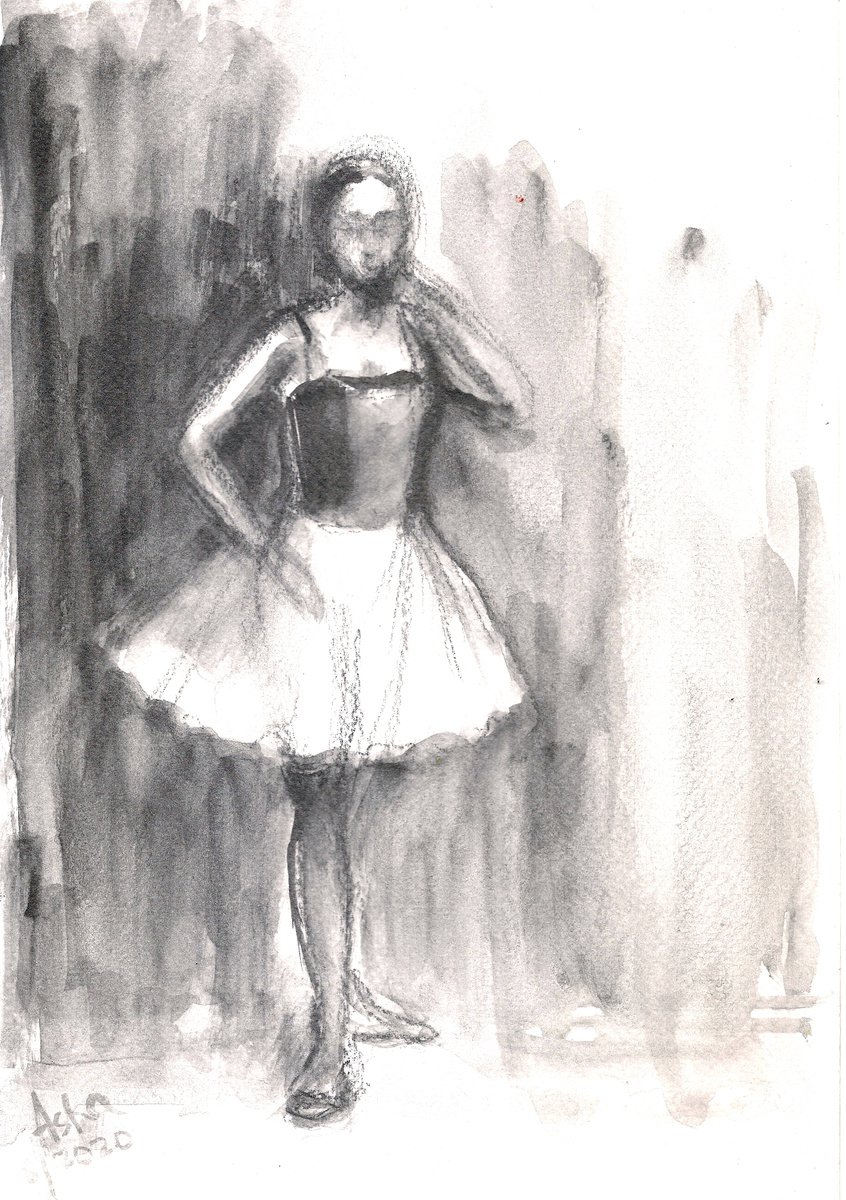 Ballerina 1 Sketch on paper Inspired by Degas Ballet dancer by Asha Shenoy
