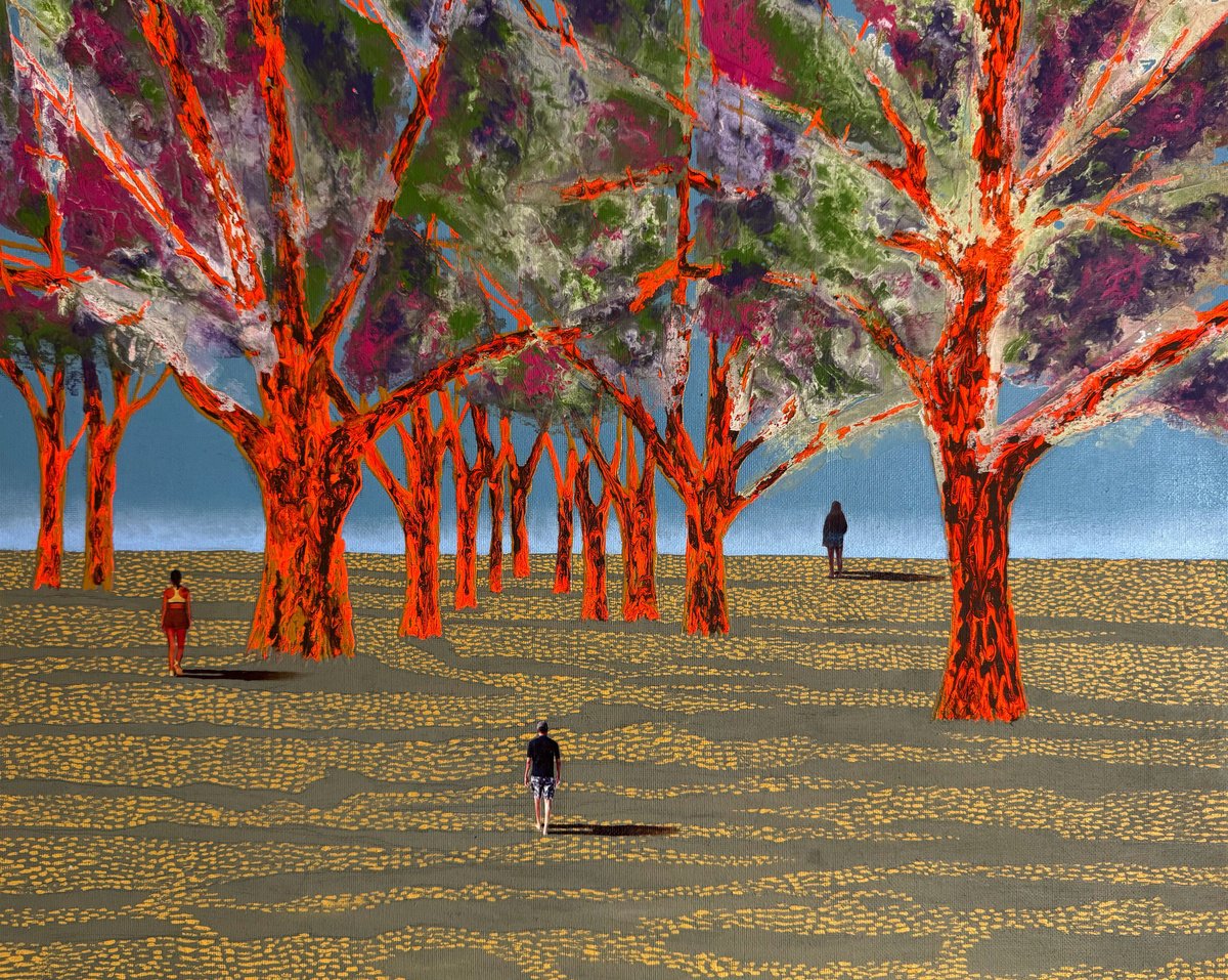 Surrealistic Landscape Painting By Stefano Pallara, 20 X 17", London Fields N.2, Original Artwork