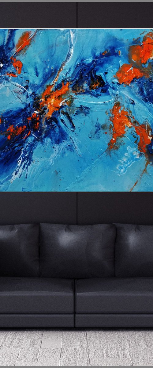 Midday Sunrise 160cm x 100cm Blue Orange Abstract Art by Franko