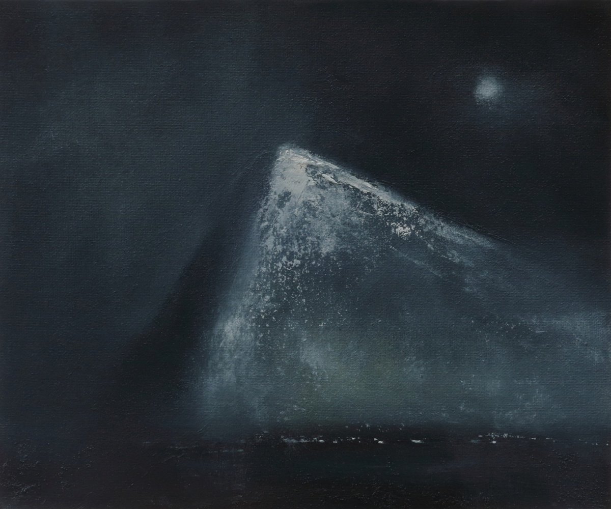 Landscape Oil Painting By Howard Sills, 12 X 10, Moonlight Over The Fjord 2, Original Artwork