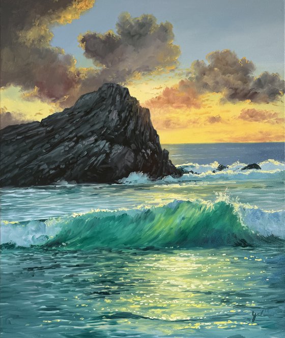 Emerald Wave at Sunset