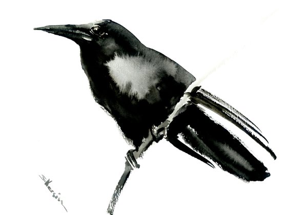 Crow watercolor painting