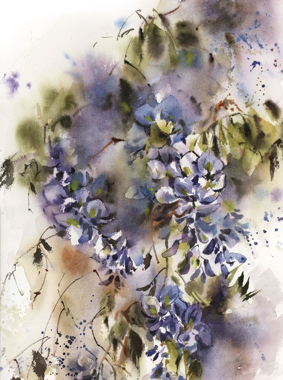 Wisteria Florals Watercolor Painting, Blossoms Painting, Flowers Watercolour Art