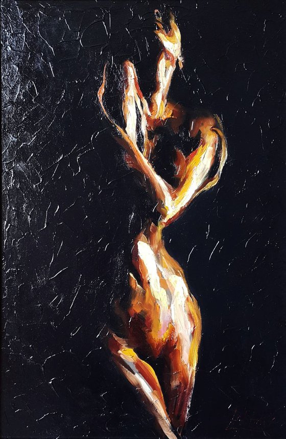 Painting - Touch of love - woman nude figure, naked figurative FREE SHIPPING