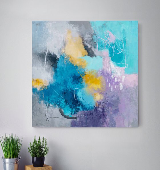 "Spring cloud" Teal purple abstract art