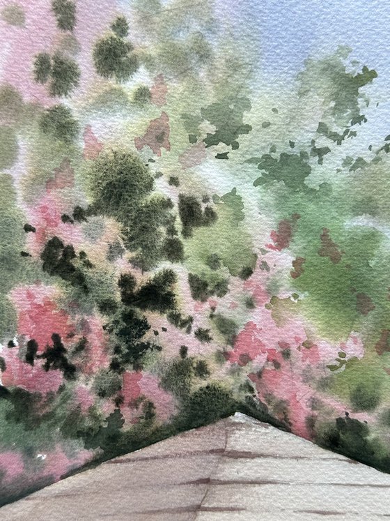 Under a pink chestnut tree