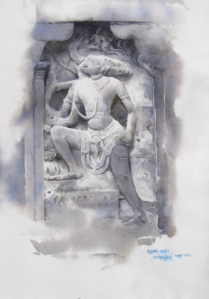 Impressionistic Cityscapes Watercolour By Bhargavkumar Kulkarni, 14 X 19, Mountain Had A Dreams, Ellora, Original Artwork