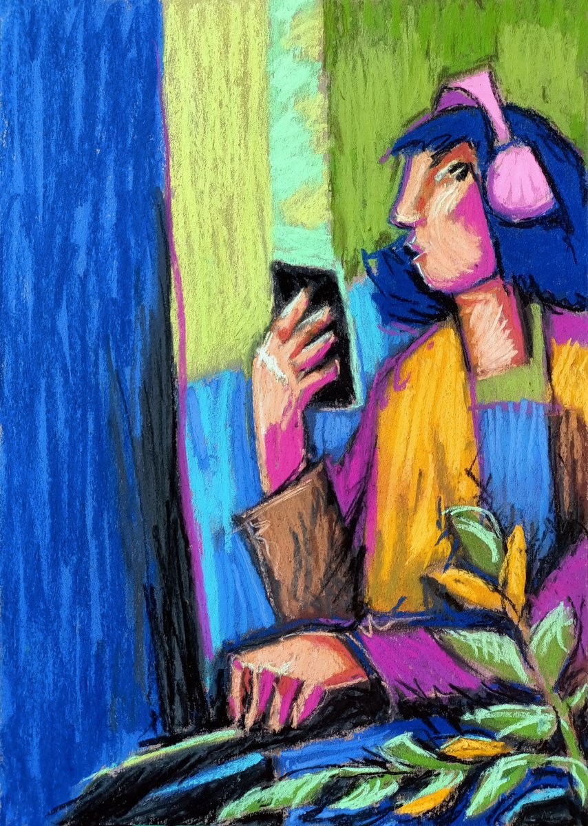 Impressionistic Portrait Pastel Drawing By Evgen Semenyuk, 16 X 20, Girl Sphinx, Original Artwork