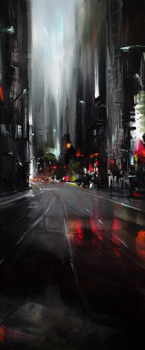 City at night painting by Bozhena Fuchs