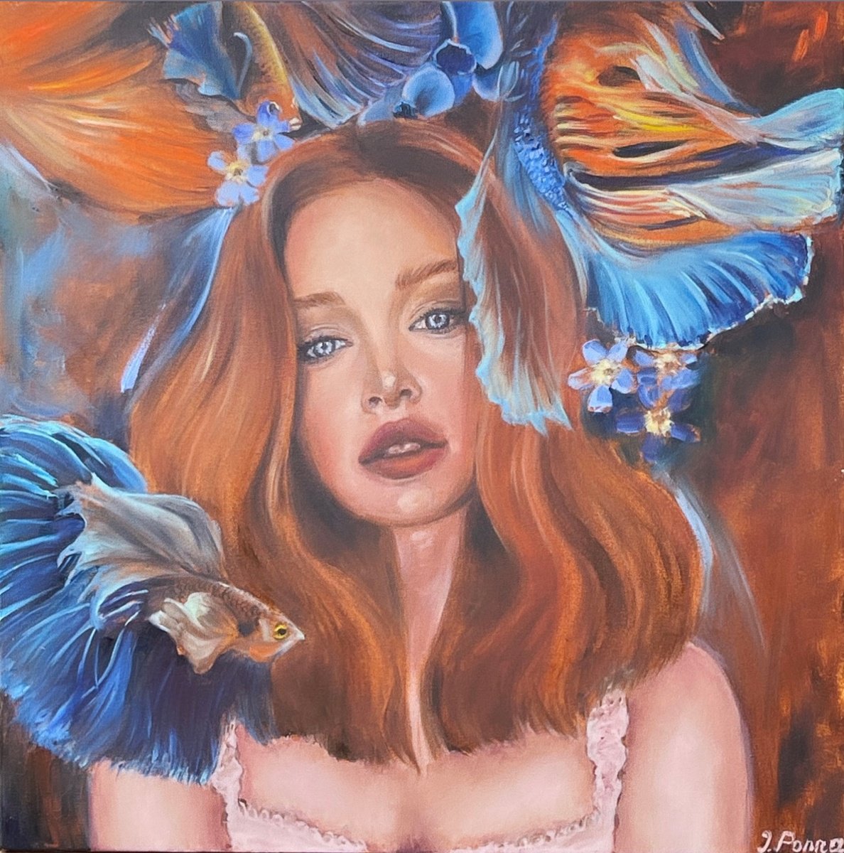 Surrealistic Portrait Oil Painting By Irina Ponna, 18 X 18, - Pieces - ?, Original Artwork