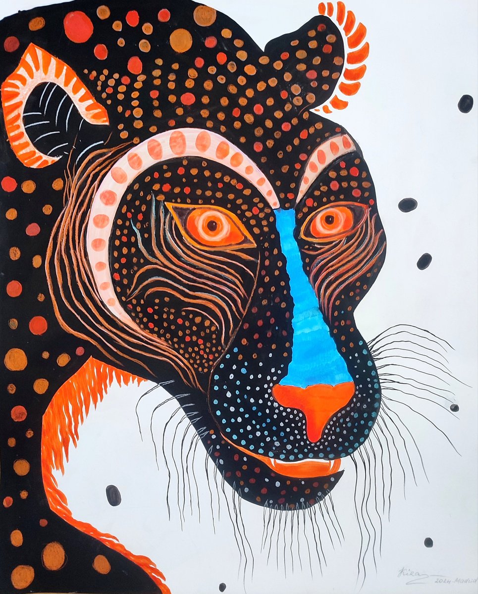 Urban And Pop Animal Painting By Kira K. Sadian, 20 X 24", Panther N1, Original Artwork