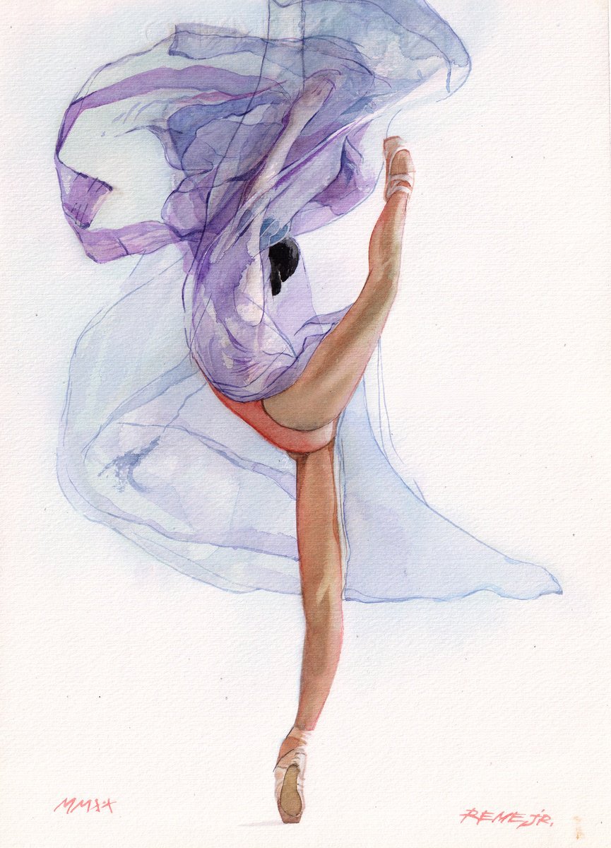 Expressive Portrait Watercolour By Reme Jr., 10 X 14", Ballet Dancer Dxxiii, Original Artwork