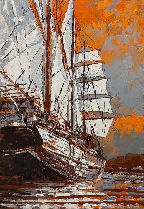 "Ship Meridianas in sunset" by Marius Morkunas