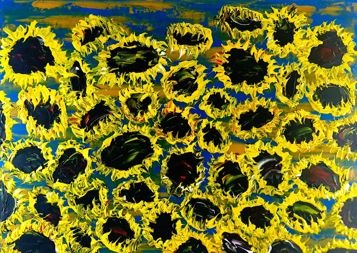 Blooming Sunflowers 7 By Daniel Urbani?k, 28 X 20, Artwork For Sale On Artfinder
