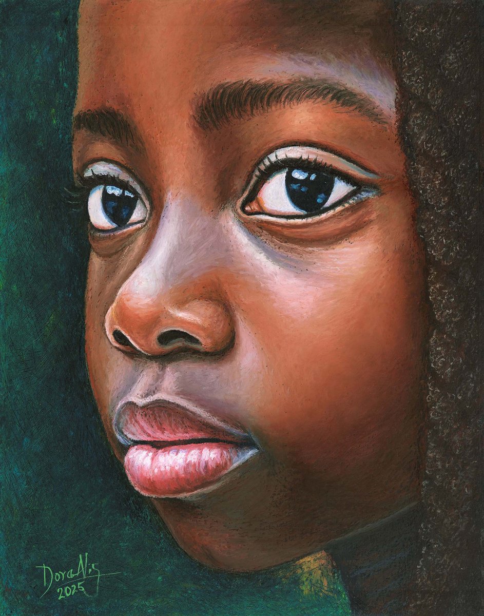 Expressive Portrait Painting By Dora Alis Mera Velasco, 11 X 14, Colors Of Innocence 10, Original Artwork