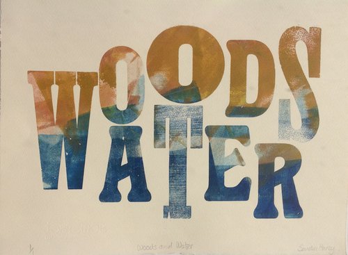 Original Letterpress Woods Water by Sandra Haney