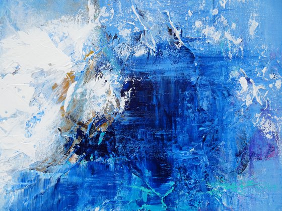 Large Blue Abstract Landscape Textured Painting Blue, White, Navy. Modern Art with Heavy Texture. Abstract Contemporary Artwork for Livingroom or Bedroom