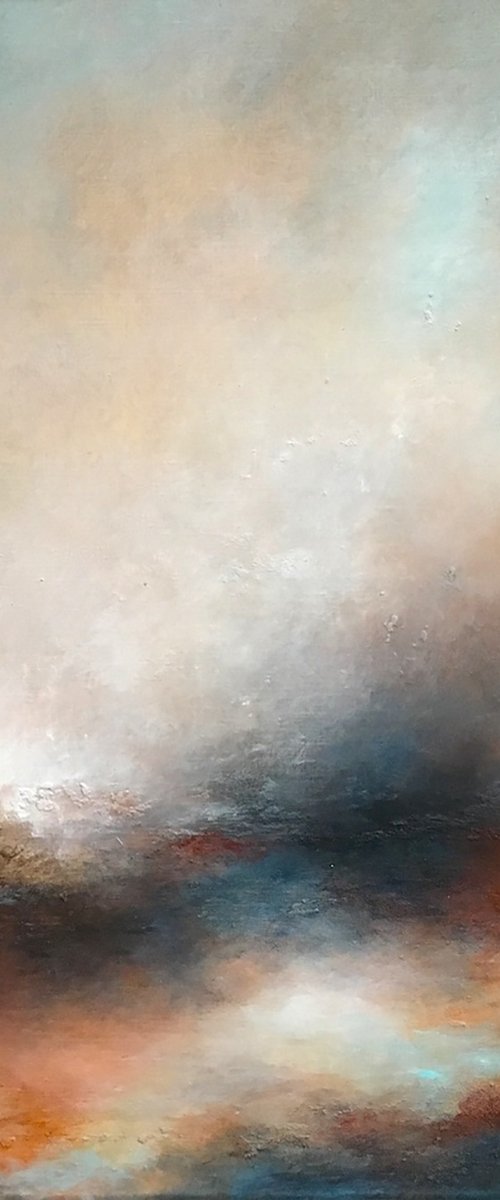 Warm hills 50X50 sm - Sky landscape orange red splash fantasy original acrylic painting landscape gift modern. Original acrylic painting. urban art office art decor home decor gift idea 2020 by Elena Troyanskaya
