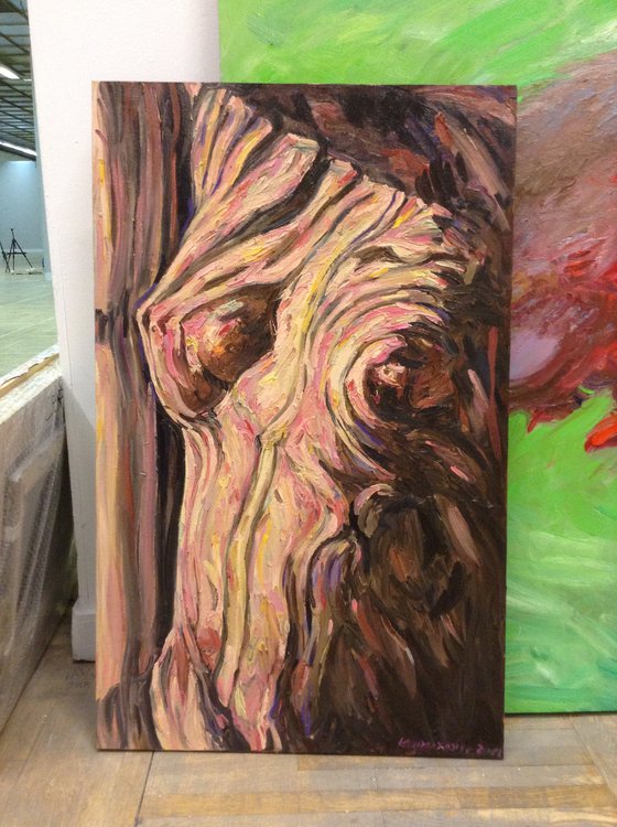 TORSO - Nude art, original painting, oil on canvas, brown, female body, love, figure, interior art home decor, gift for him