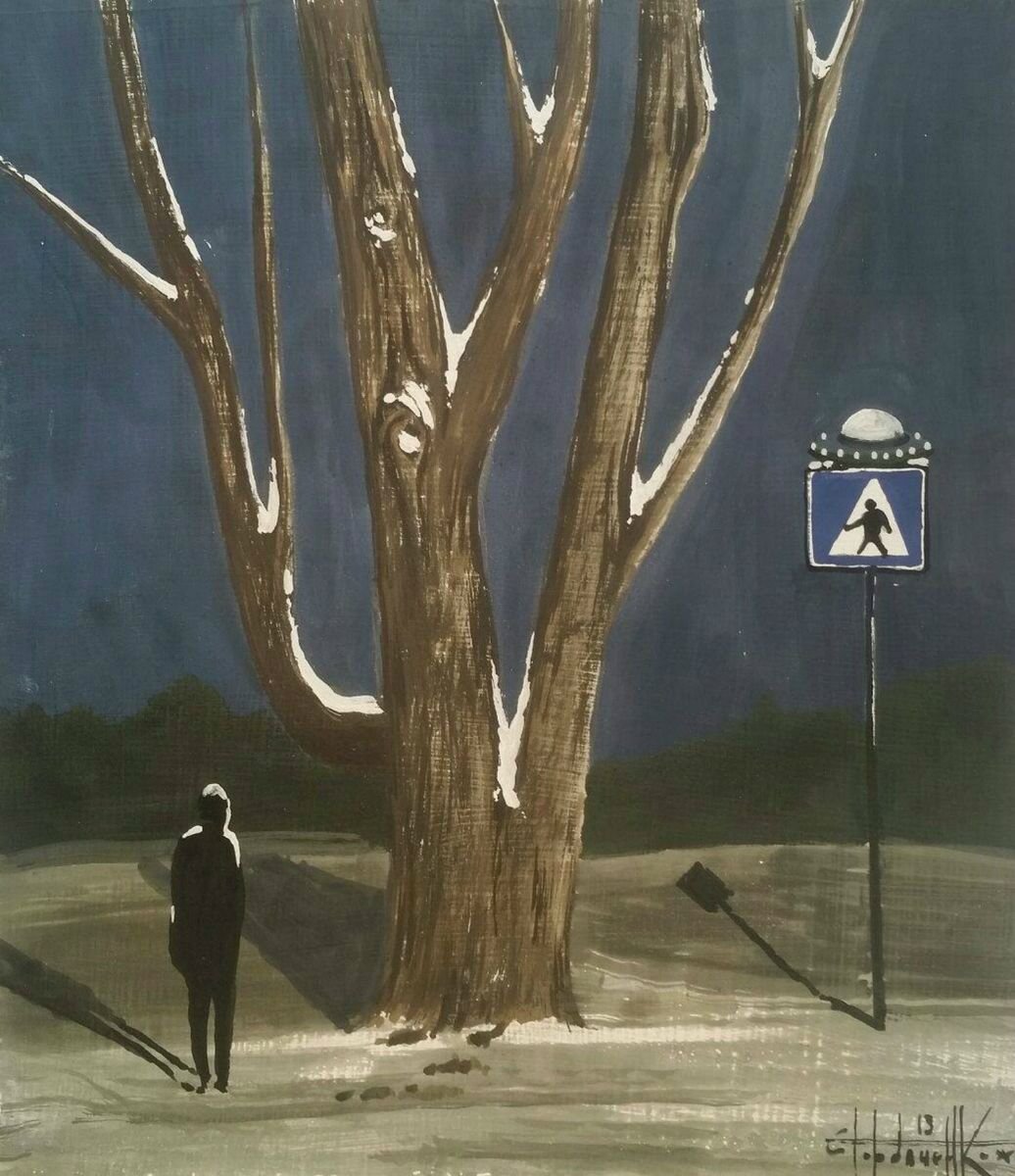 Photorealistic Cityscapes Painting By Eugene Gorbachenko, 9 X 11, Night Walk, Original Artwork