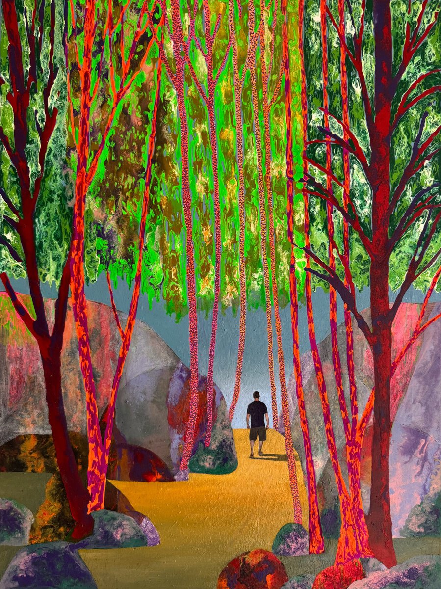 Surrealistic Landscape Painting By Stefano Pallara, 18 X 24", Stepping Outside Myself N.20, Original Artwork