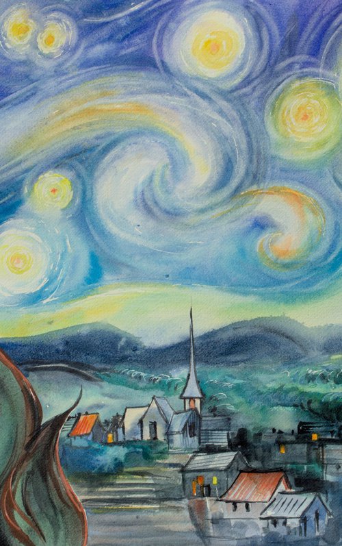 Starry Night- watercolor by Eve Mazur