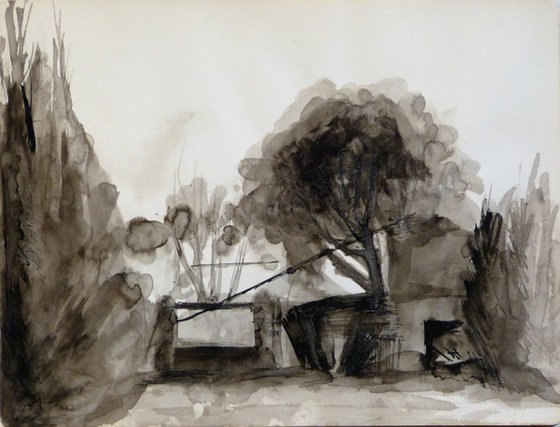 The Landscape 2, vintage drawing, 30x23 cm