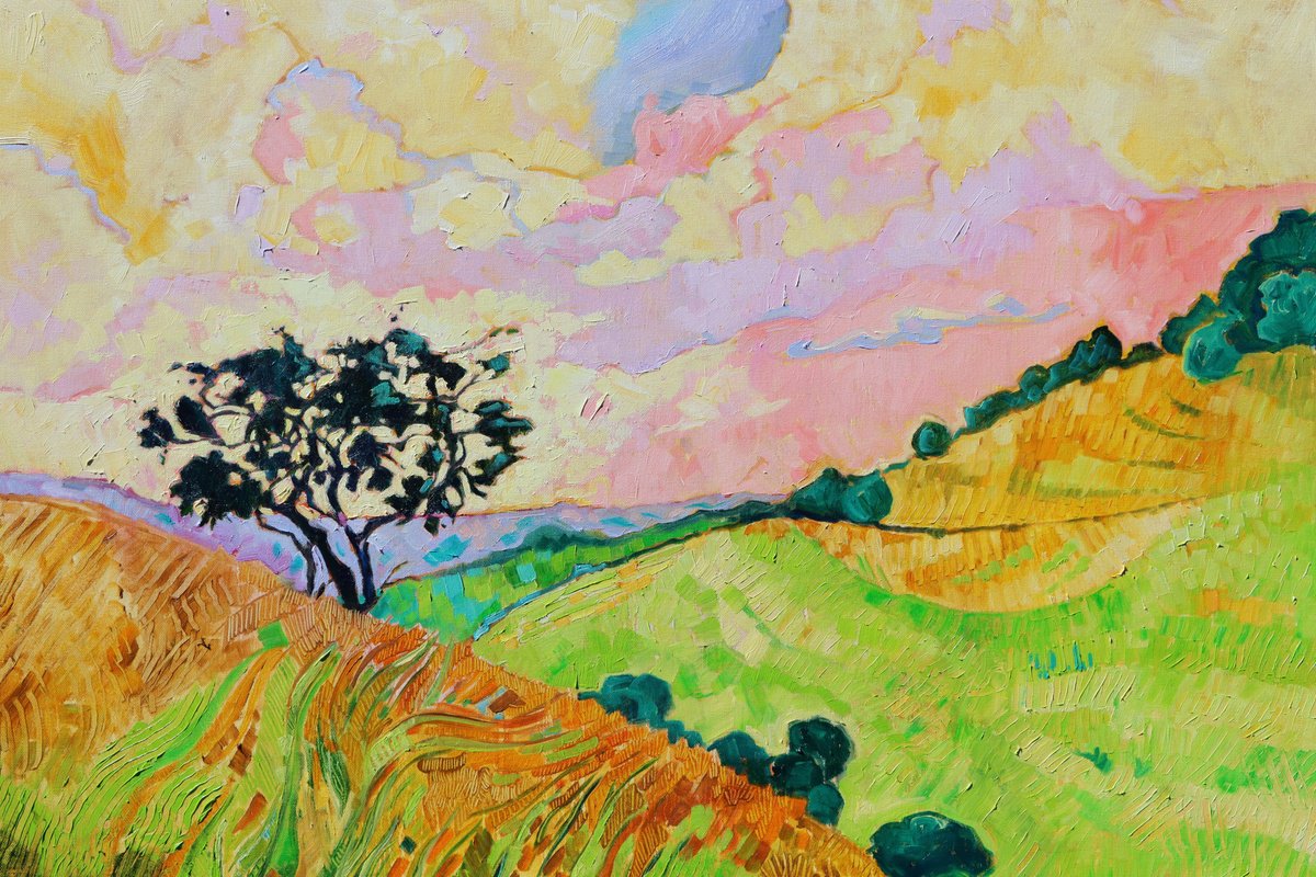 Impressionistic Landscape Oil Painting By Mary Kemp, 39 X 28", Fell Walking Landscape, Original Artwork