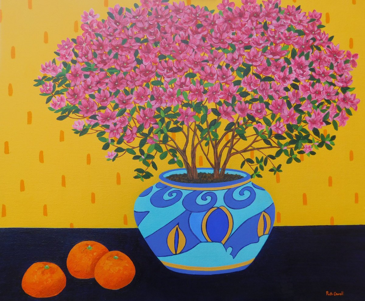 Photorealistic Oil Painting , Still Life With Azalea By Ruth Cowell, 24 X 20, Artwork For Sale On Artfinder