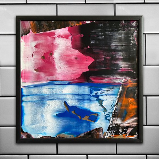 "Push It Real Good" - Original PMS Abstract Acrylic Painting On Plexiglass, Framed - 26" x 26"