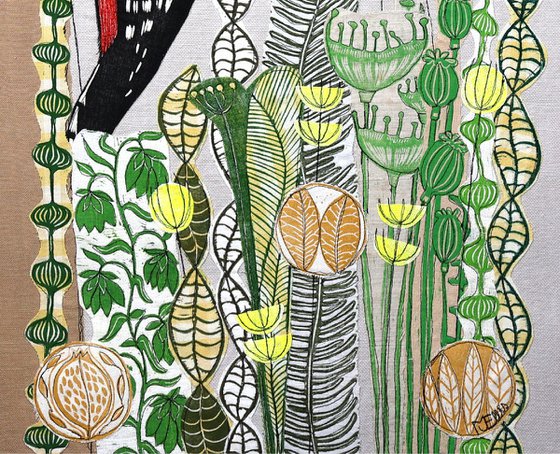 Woodpecker and Flowers