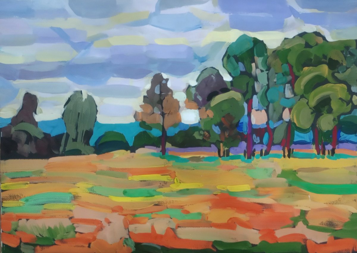 Impressionistic Landscape Painting By Valentina Kachina, 28 X 20", Summer, Original Artwork