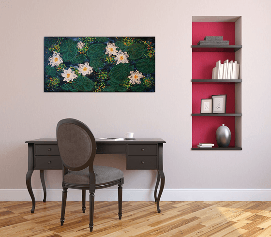 Night white nymphaea /  ORIGINAL PAINTING