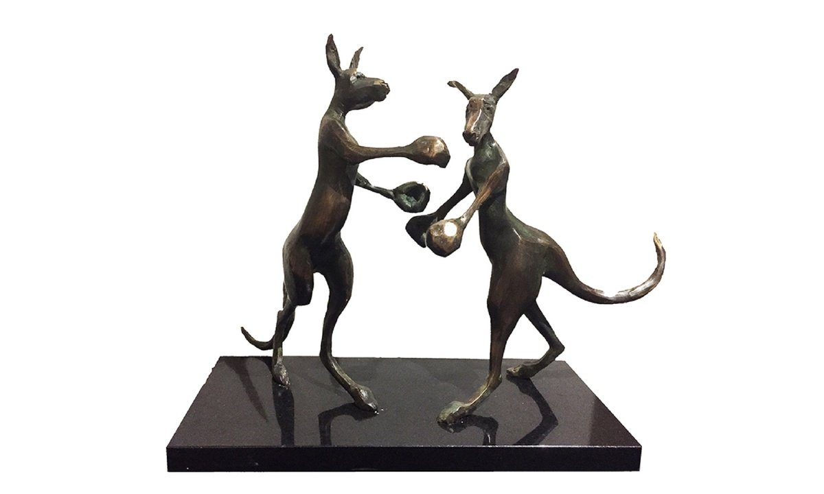 Expressive Animal Bronze Sculpture By Toth Kristof, 20 X 12", Kangaroo Box, Original Artwork