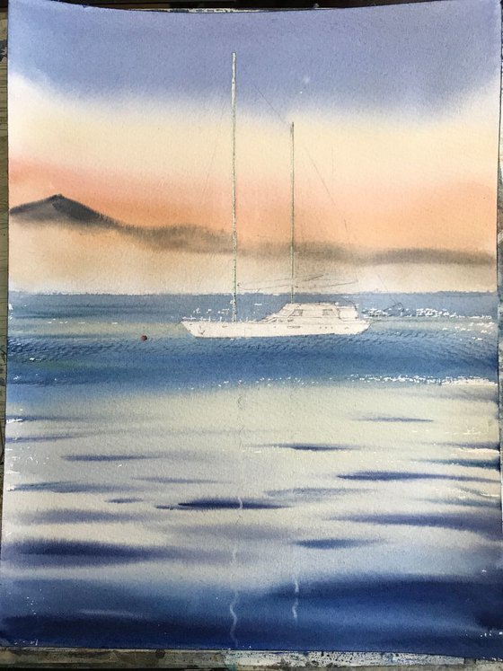 Sailing Yacht on a foggy morning