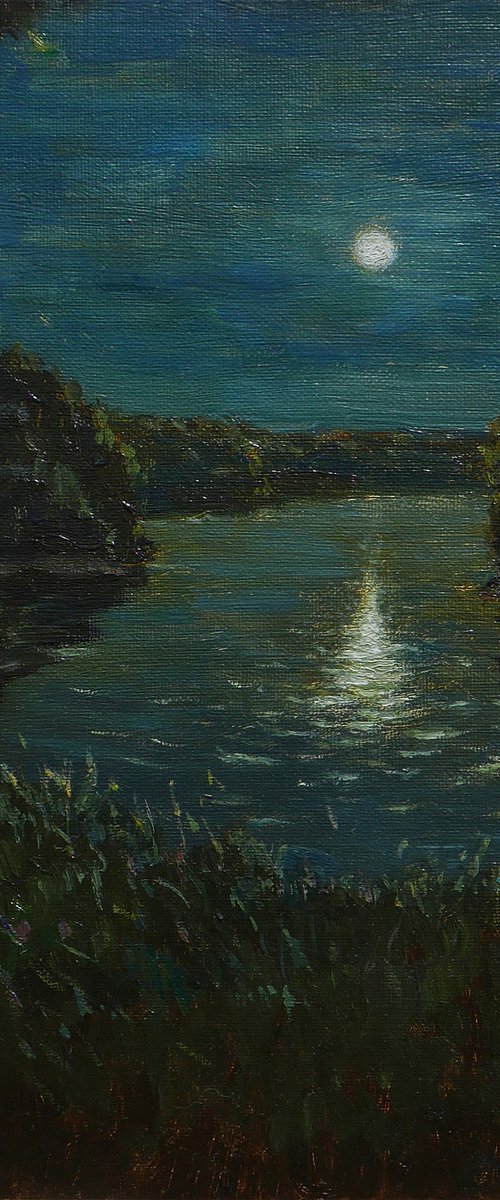The Lunar Night - original summer landscape, painting by Nikolay Dmitriev
