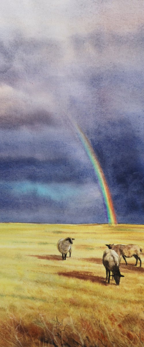 Grazing Sheep - watercolor - r by Olga Beliaeva Watercolour