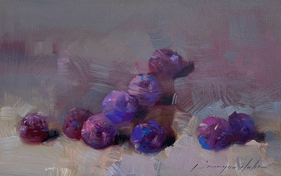 Plums, Still Life Original oil painting, Handmade artwork, One of a kind