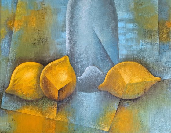 Blue Still Life With Lemons