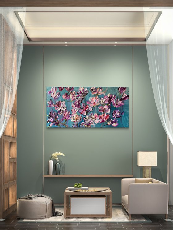 Magnolia Blossoms on Blue